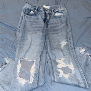 Stylish Distressed Light Blue Jeans
